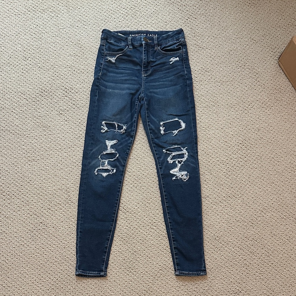American Eagle AE Curvy Hi-Rise Jegging Jeans Womens 2R 2 Regular Distressed